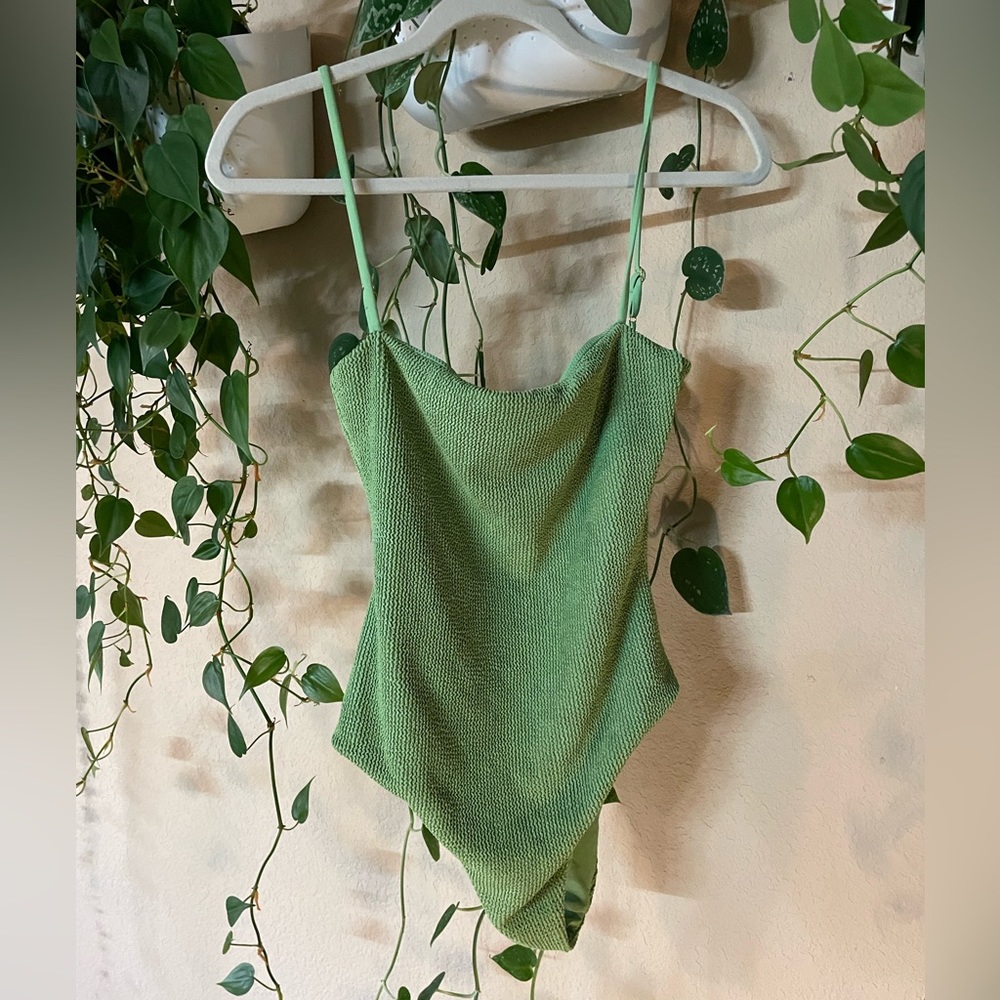 Green Ribbed One Piece Swimsuit